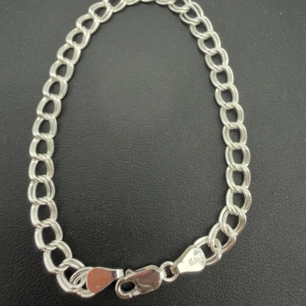 Vintage FAS Italy 925 Sterling Silver DOUBLE OVAL LINK Chain Charm Bracelet 7.5